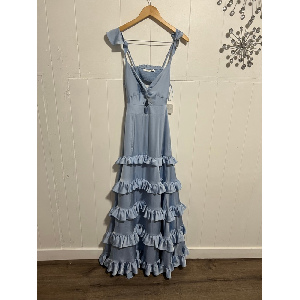 Altar'd State Alana Marie Light Blue Ruffle Maxi Dress - Picture 2 of 16
